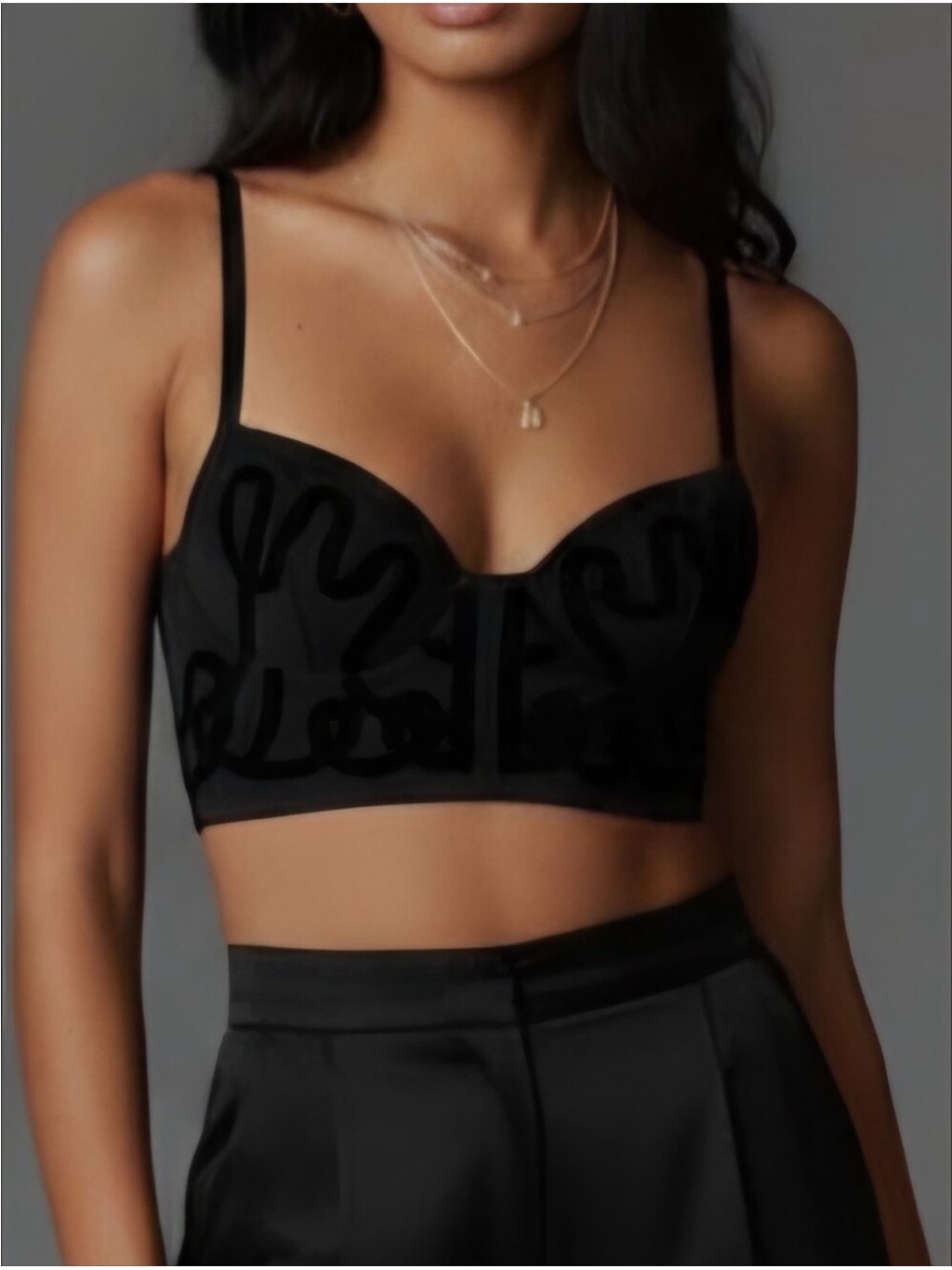 Anthropologie LyreBird Corset Top Black Longline Lace-Detail Bralette Size M
